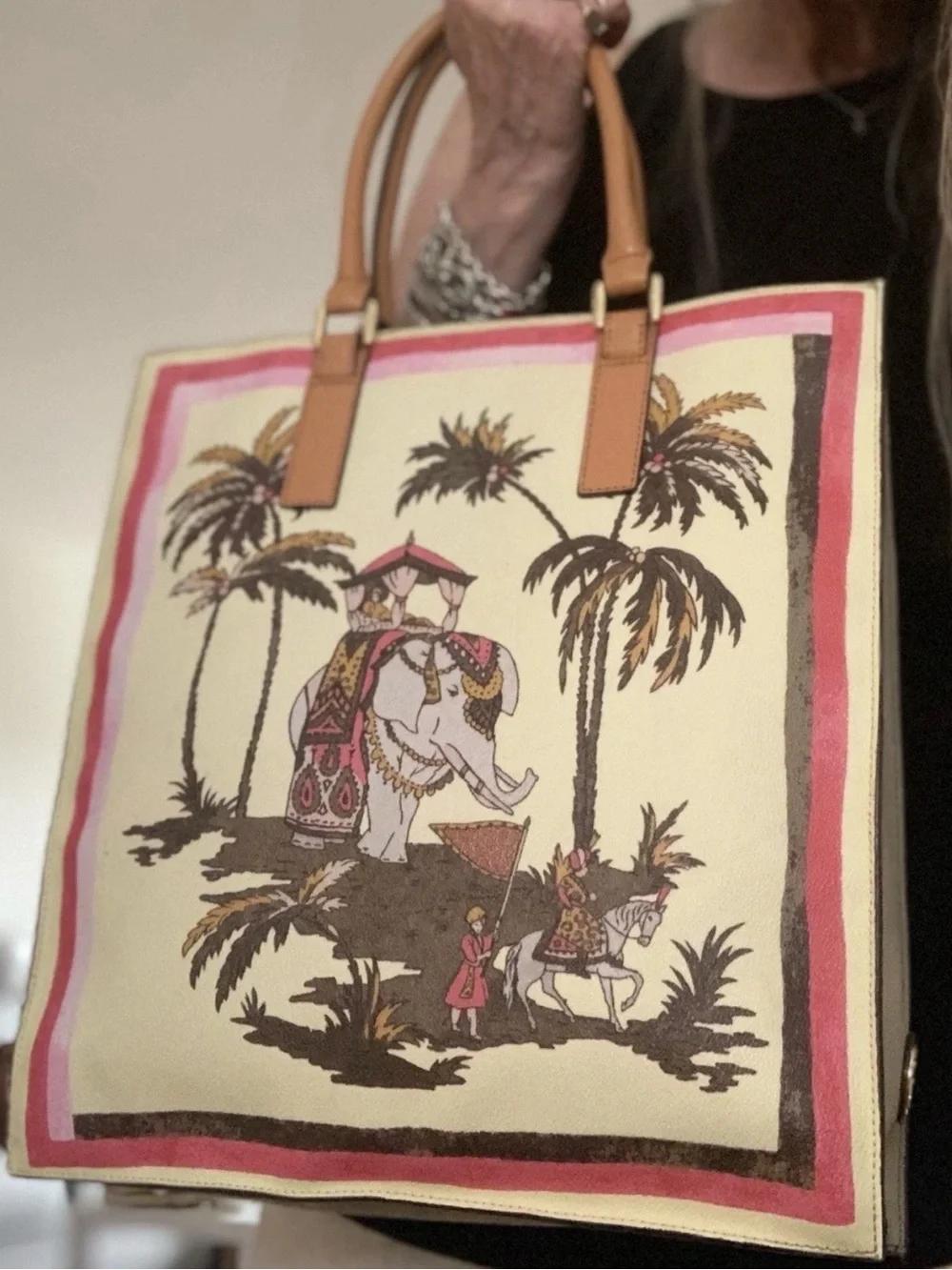 TORY BURCH KERRINGTON TALL ELEPHANT PRINT LARGE TOTE BAG